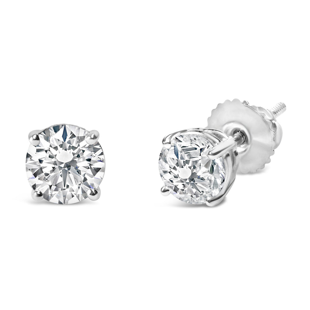 IGI Certified 14K White Gold 1 1/2 Cttw Lab Grown Diamond Solitaire Stud Earrings with Screwbacks (H-I Color, VS1-VS2 Clarity)
