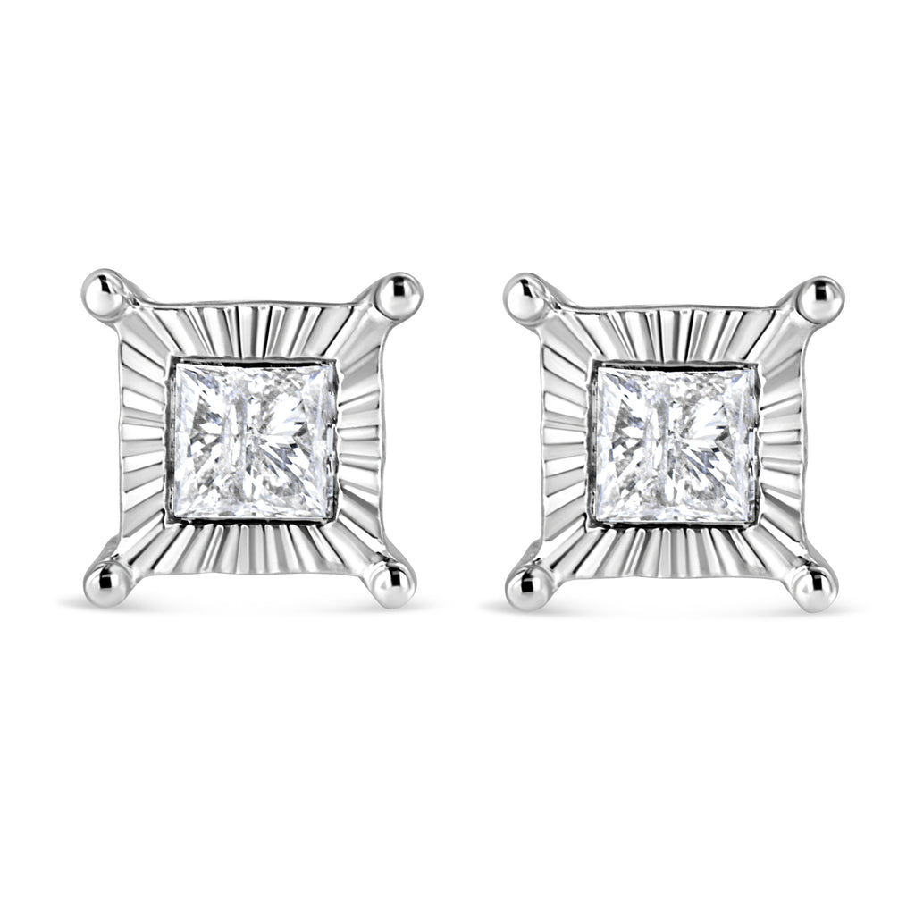 .925 Sterling Silver 1.0 Cttw Miracle Set Princess-cut Diamond Solitaire Stud Earrings (H-I Color, I2-I3 Clarity)
