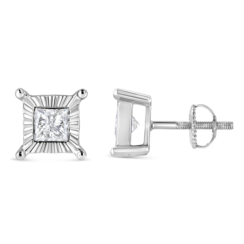 .925 Sterling Silver 1.0 Cttw Miracle Set Princess-cut Diamond Solitaire Stud Earrings (H-I Color, I2-I3 Clarity)