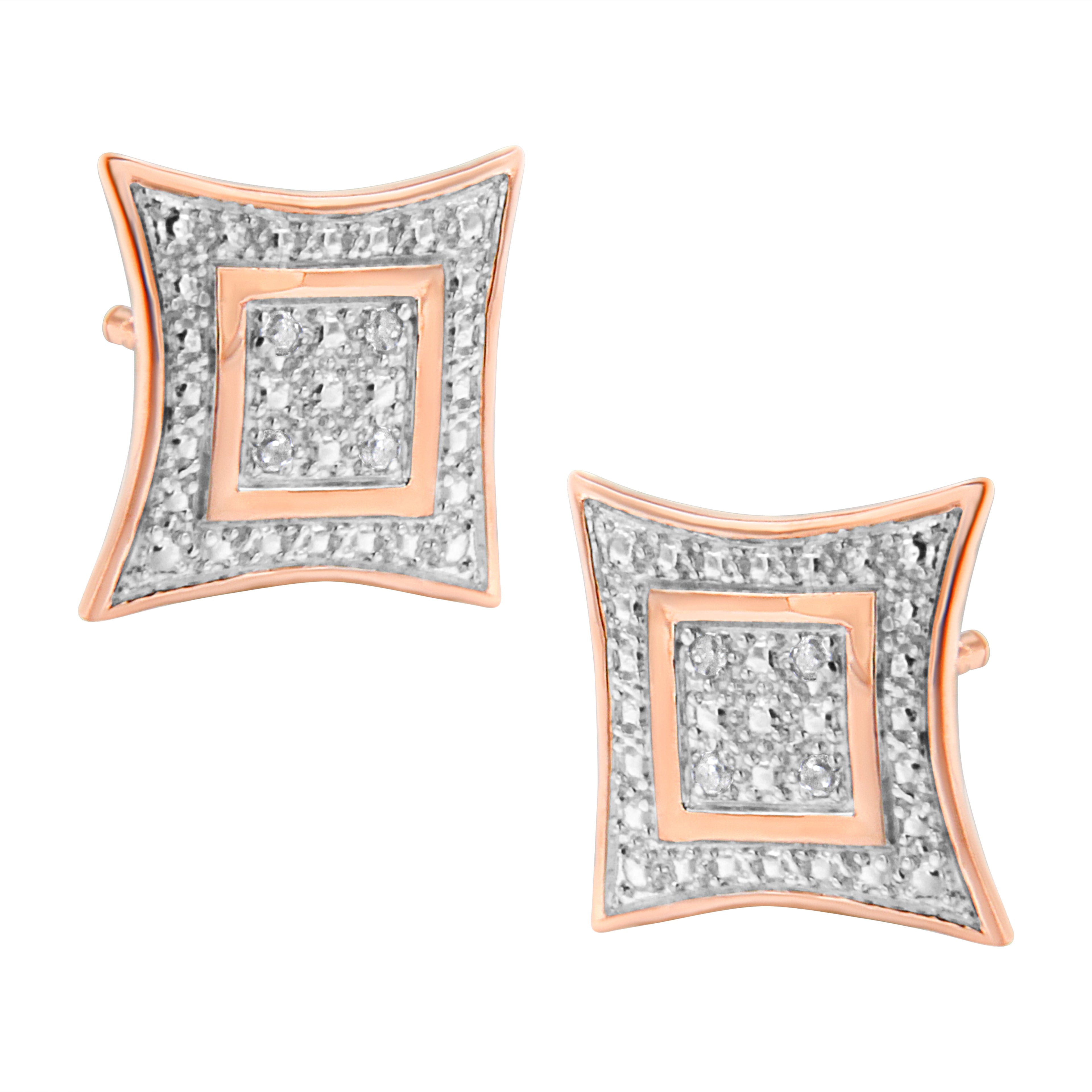 .925 Sterling Silver Diamond Accented 4-Stone Four Pointed Star Shaped Halo-Style Stud Earrings (H-I Color, I2-I3 Clarity)