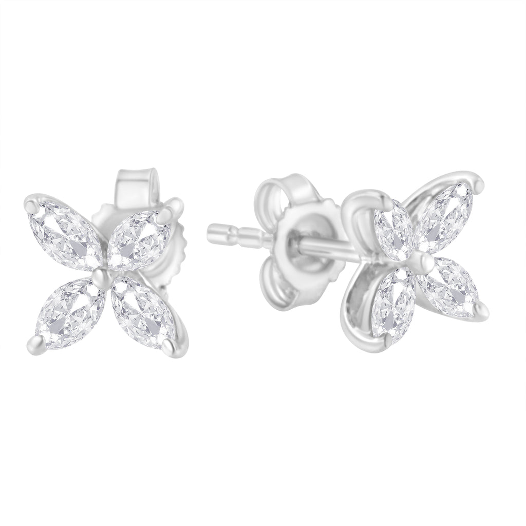 14K White Gold 1/2 Cttw Marquise Diamond 8 Stone Floral Leaf Stud Earrings (H-I Color, SI1-SI2 Clarity)