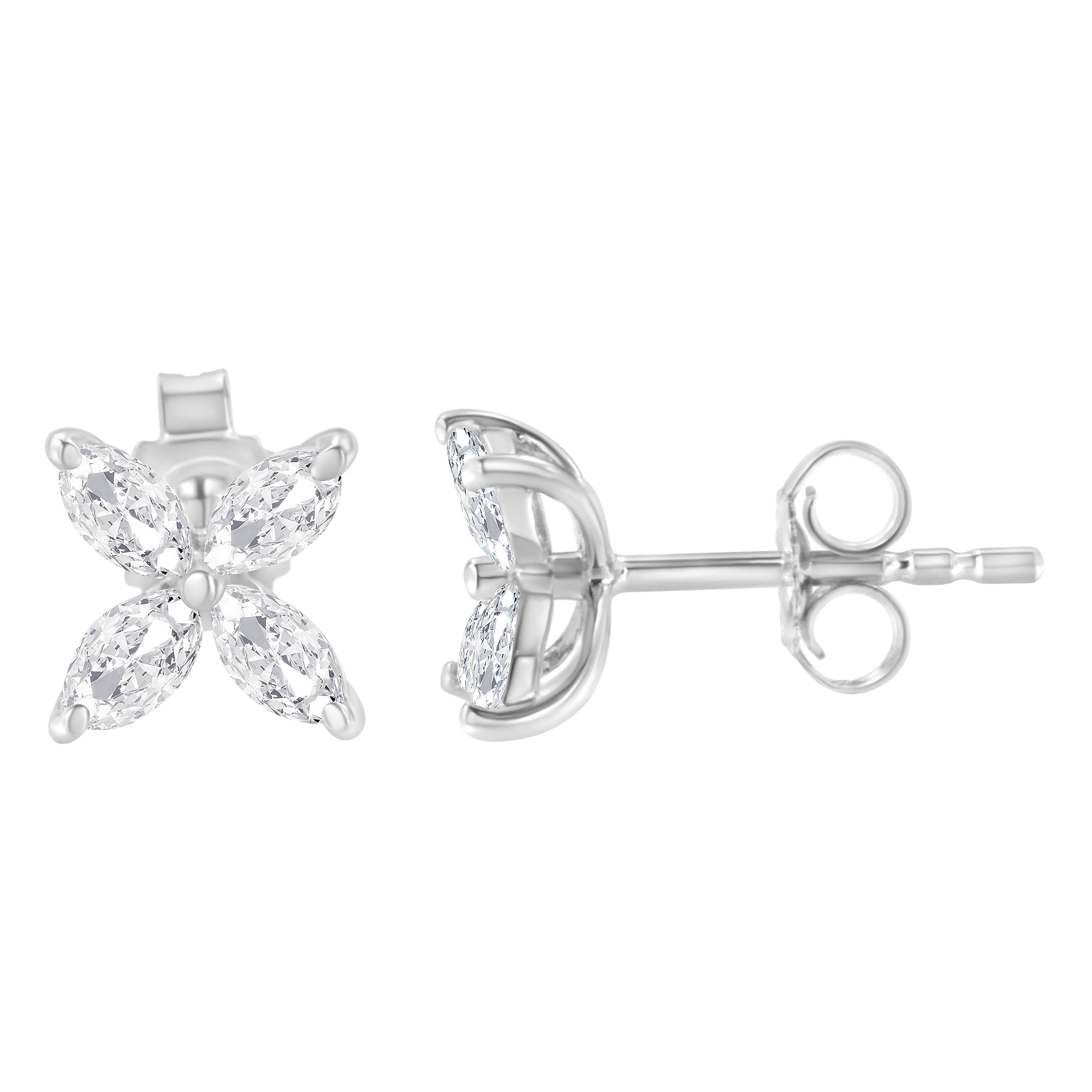 14K White Gold 1/2 Cttw Marquise Diamond 8 Stone Floral Leaf Stud Earrings (H-I Color, SI1-SI2 Clarity)