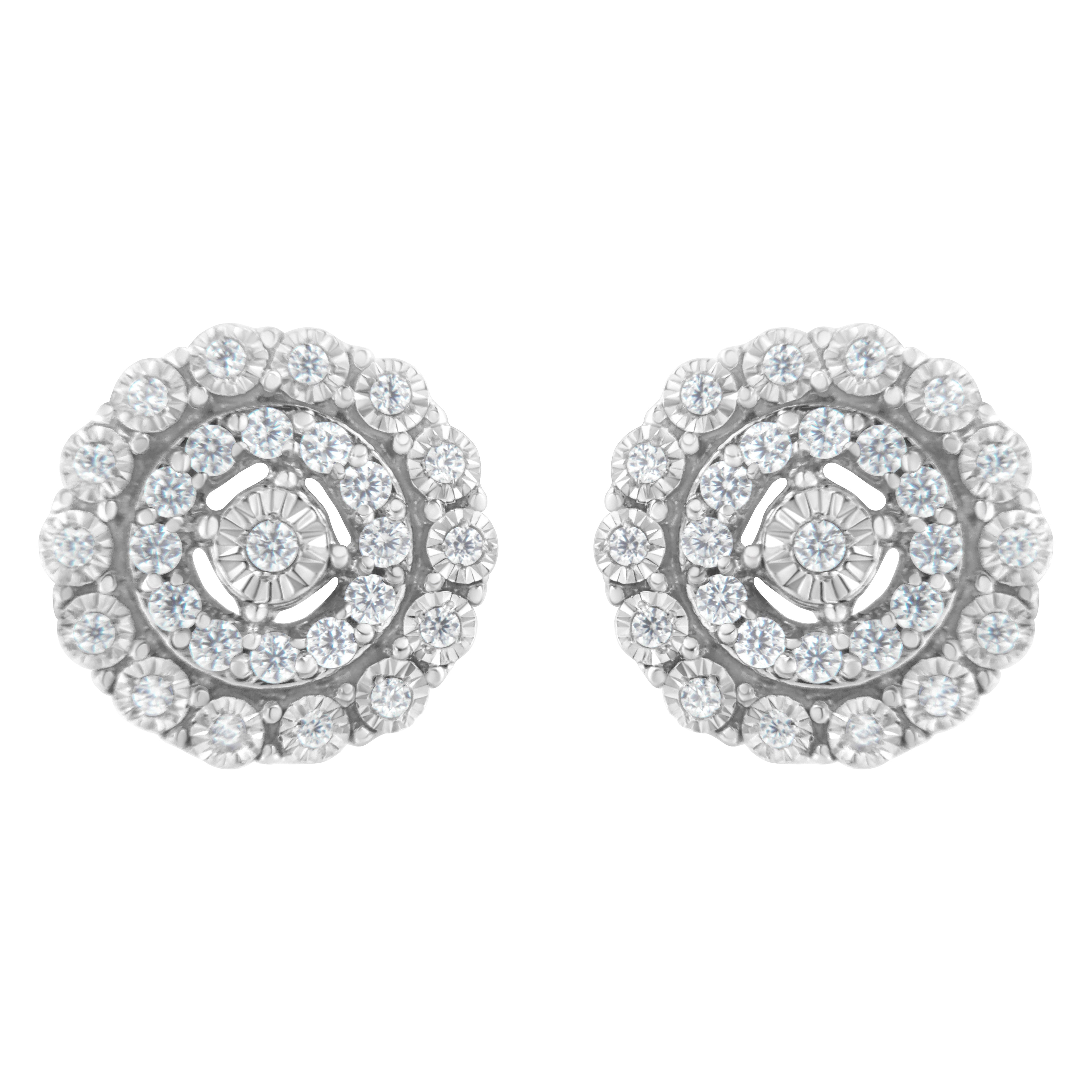 10KT White Gold 1/2 cttw Double Halo Brilliant Round-Cut Diamond Stud Earrings (I-J Clarity, I2-I3 Color)