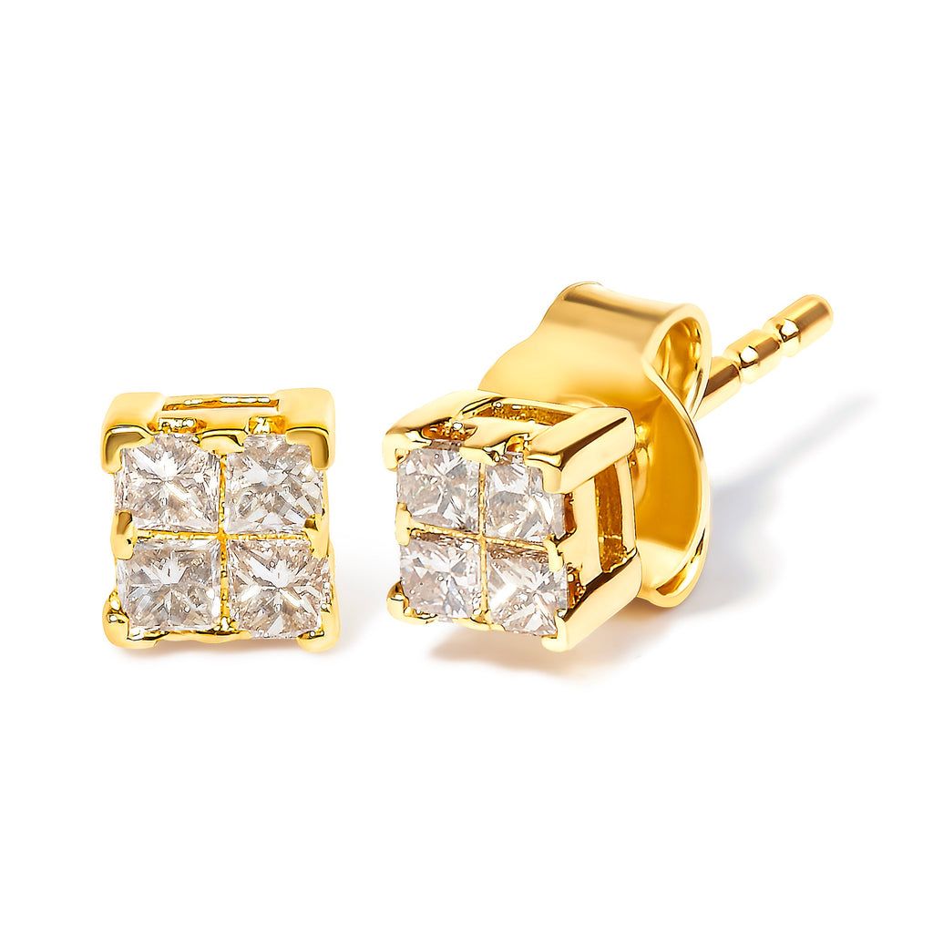 10KT Yellow Gold Princess Diamond Stud Earring (1/4 cttw, J-K Color, I1-I2 Clarity)
