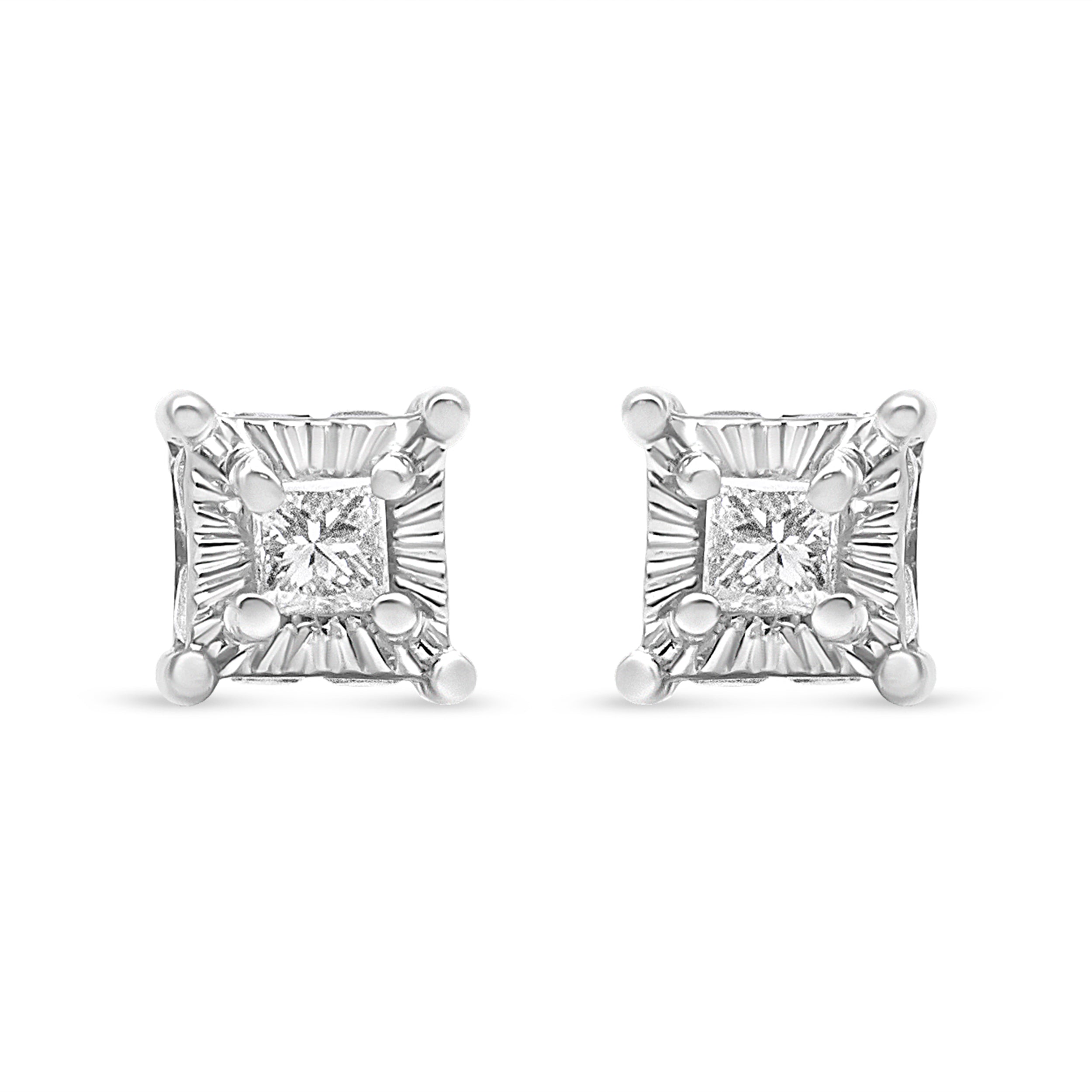 .925 Sterling Silver 1/4 Cttw Miracle Set Princess-Cut Diamond Solitaire Stud Earrings with Hidden Halo (I-J Color, SI2-I1 Clarity)