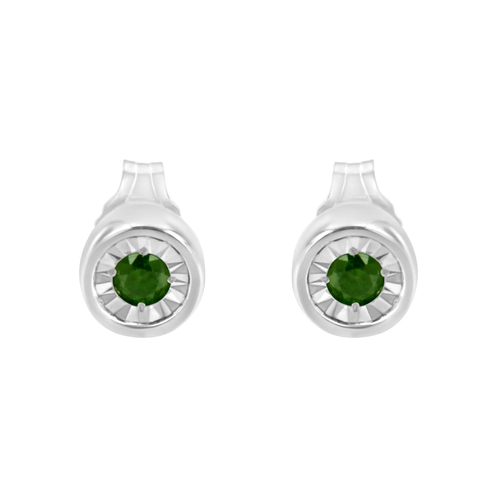 .925 Sterling Silver 1/5 Cttw Round Brilliant-Cut Green Diamond Miracle-Set Stud Earrings (Fancy Color-Enhanced, I1-I2 Clarity)
