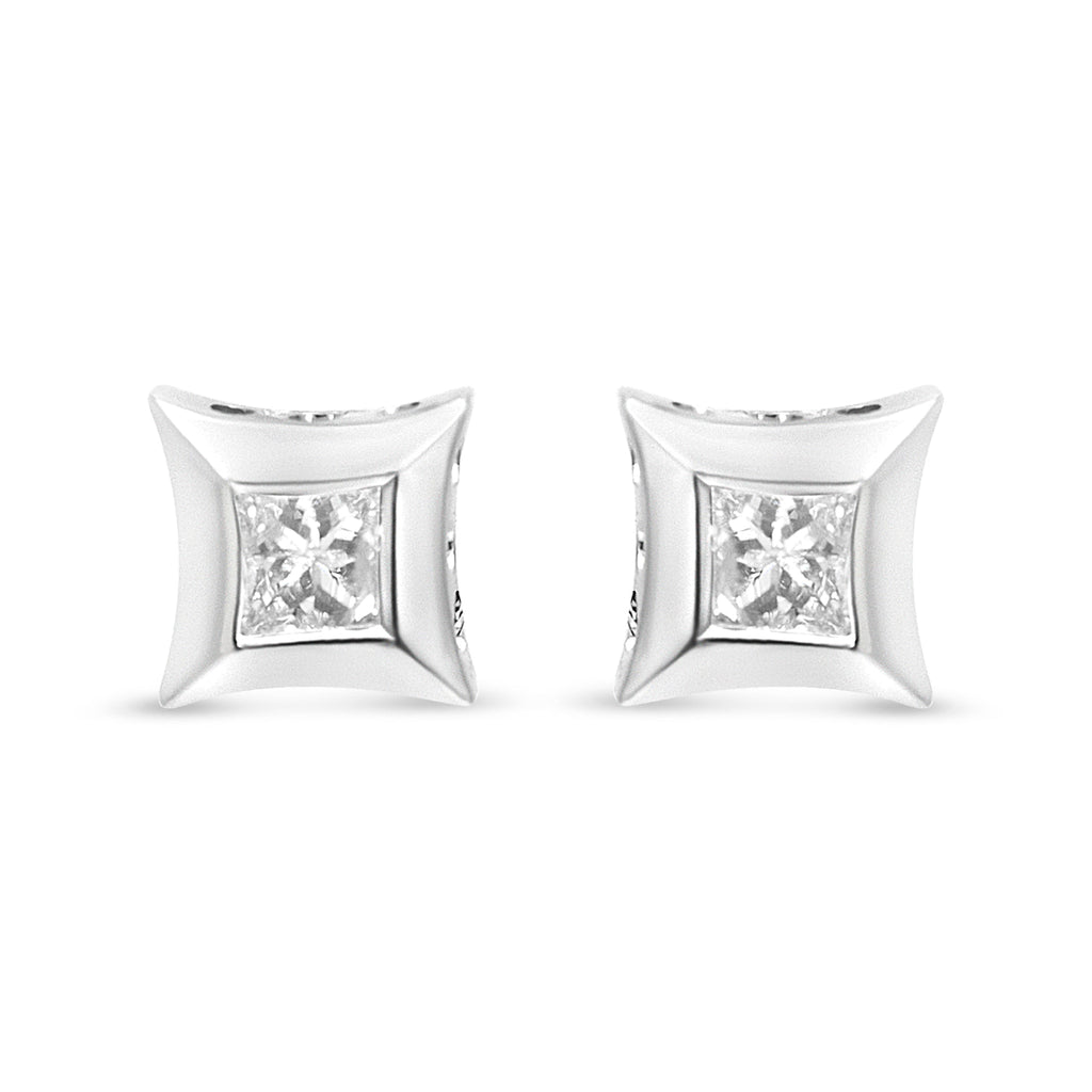 10K White Gold 1/3 Cttw Invisible Set Style Princess-Cut Diamond Stud Earrings (H-I Color, SI2-I1 Clarity)