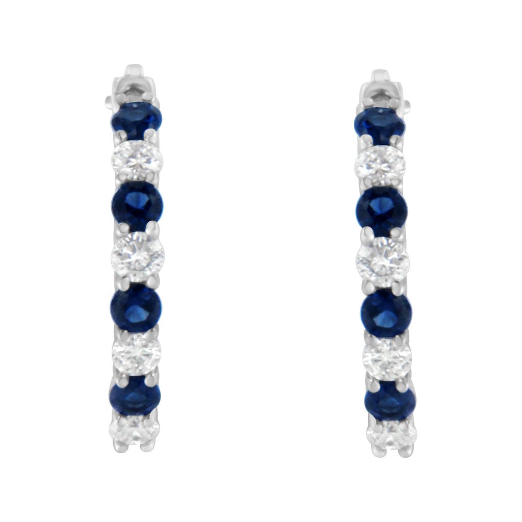 10K White Gold, Â½ Cttw Diamond, & Â½ Cttw Lab-Grown Blue Sapphire Leverback Hoop Earrings (H-I Color, I1-I2 Clarity)