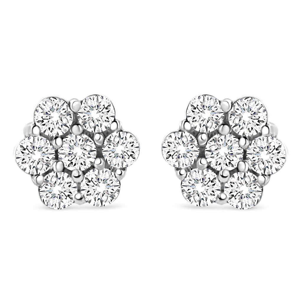 14K White Gold 1/2 cttw Round-Cut Diamond Floral Stud Earrings (I-J Color, SI2-I1 Clarity)