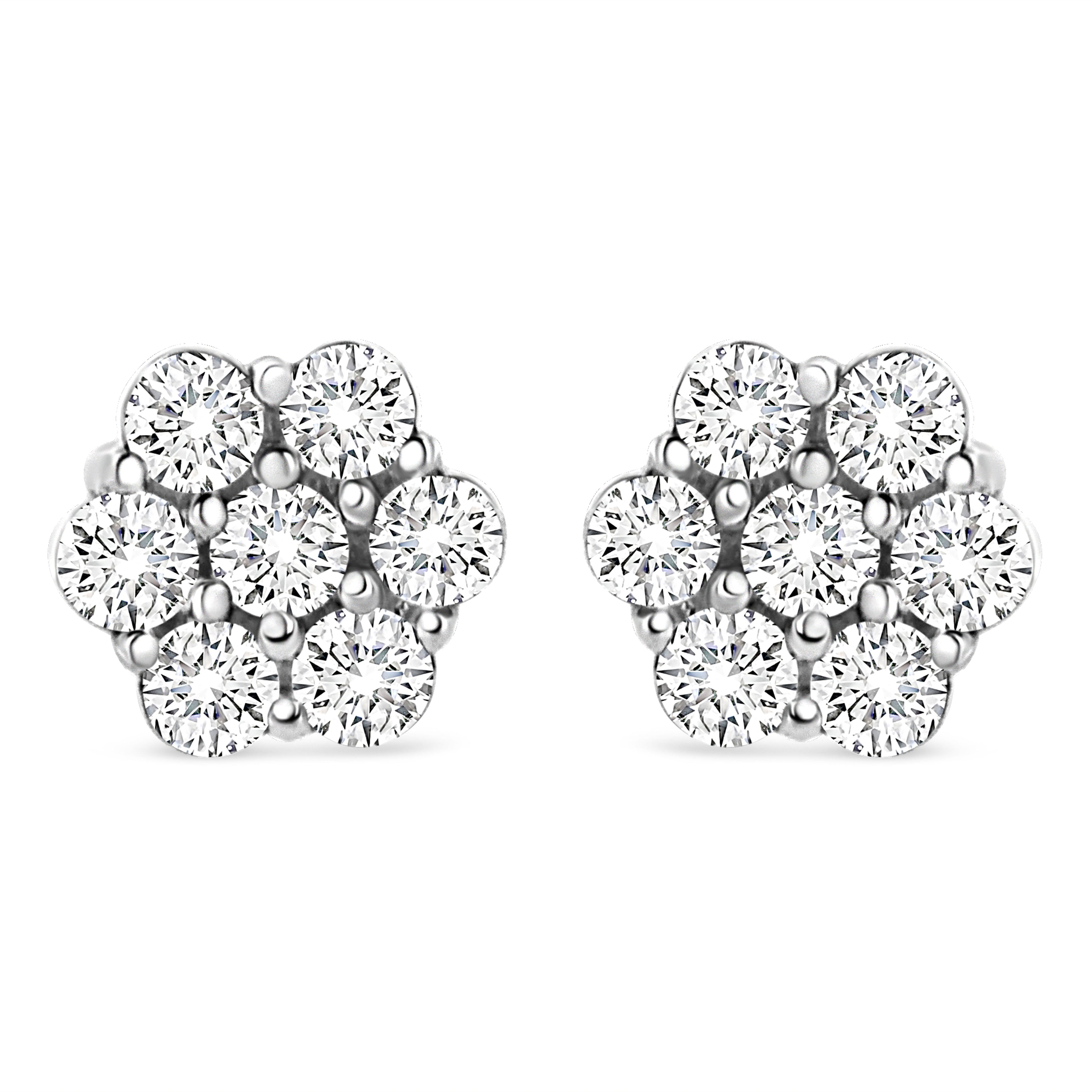 14K White Gold 1/2 cttw Round-Cut Diamond Floral Stud Earrings (I-J Color, SI2-I1 Clarity)