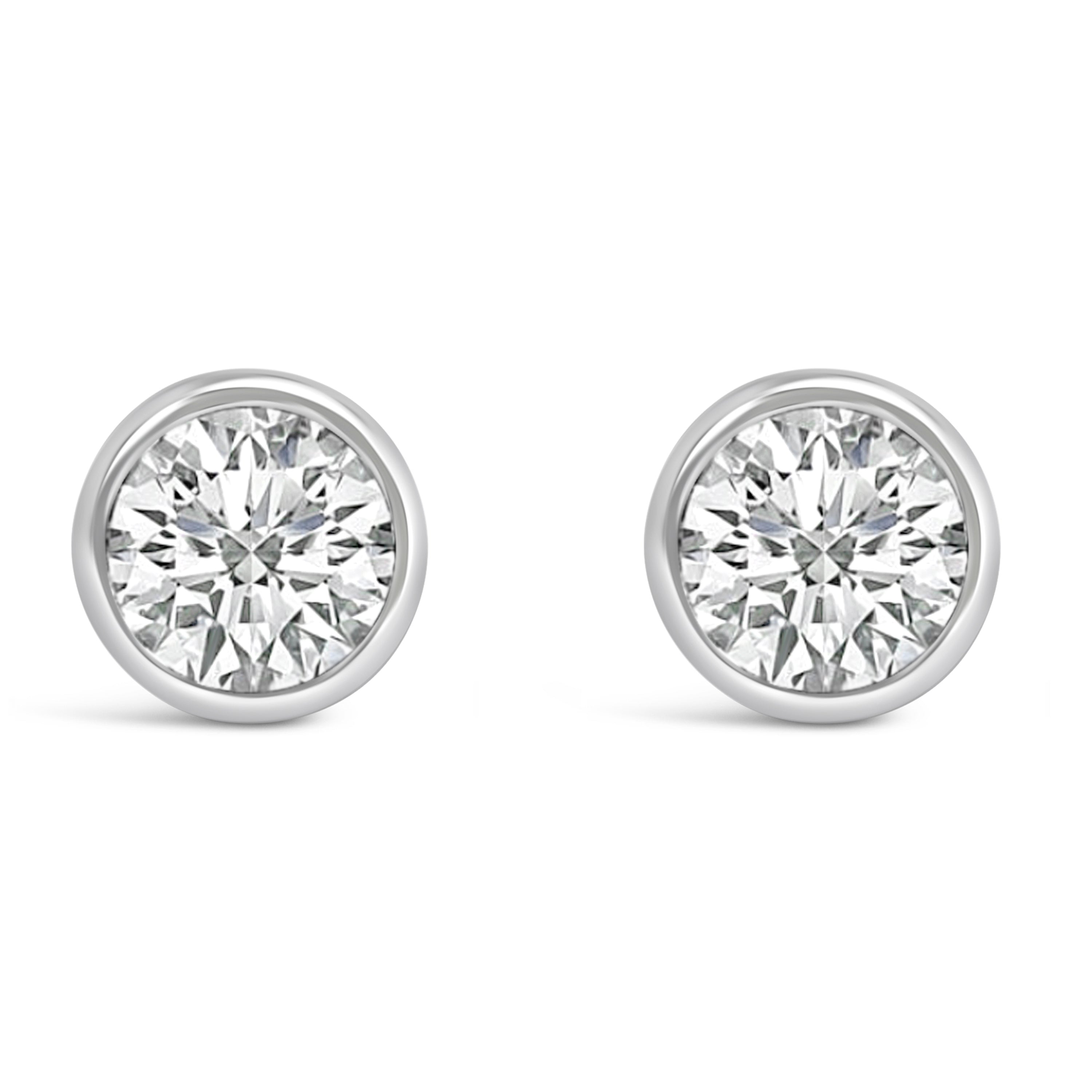 14K White Gold 1.0 Cttw Lab Grown Diamond Screw-Back Classic Bezel Solitaire Stud Earrings (G-H Color, VS2-SI1 Clarity)