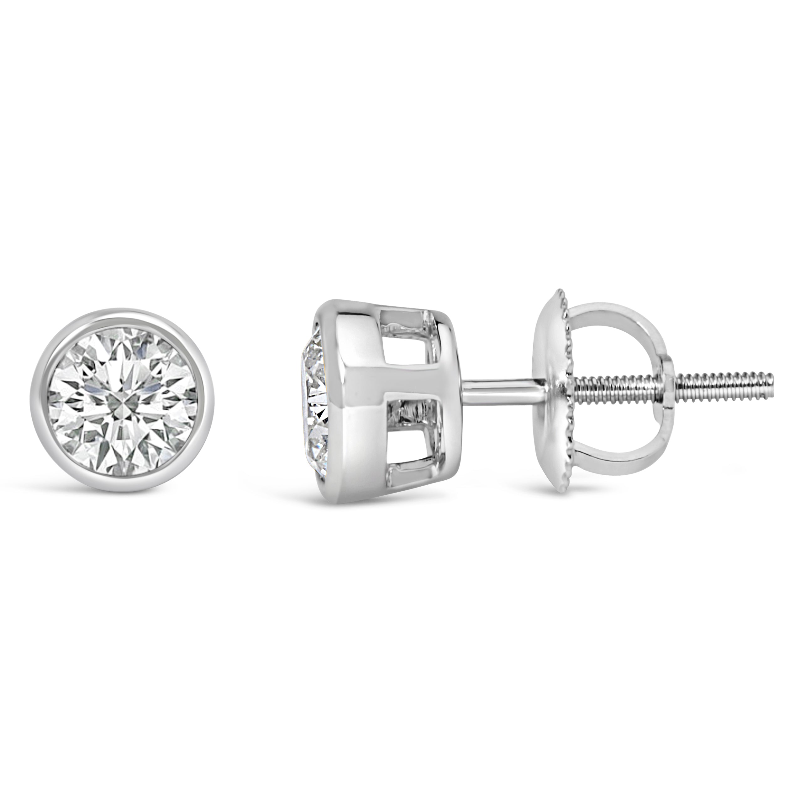 14K White Gold 1.0 Cttw Lab Grown Diamond Screw-Back Classic Bezel Solitaire Stud Earrings (G-H Color, VS2-SI1 Clarity)