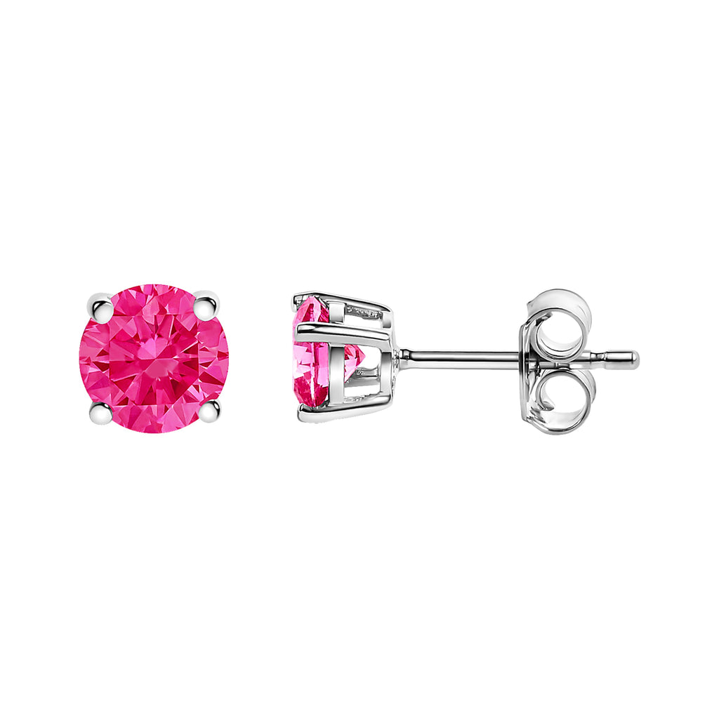 14K White Gold 1/2 Cttw Round Brilliant Cut Lab Grown Pink Diamond 4-Prong Classic Solitaire Earrings (Pink Color, VVS2-VS1 Clarity)