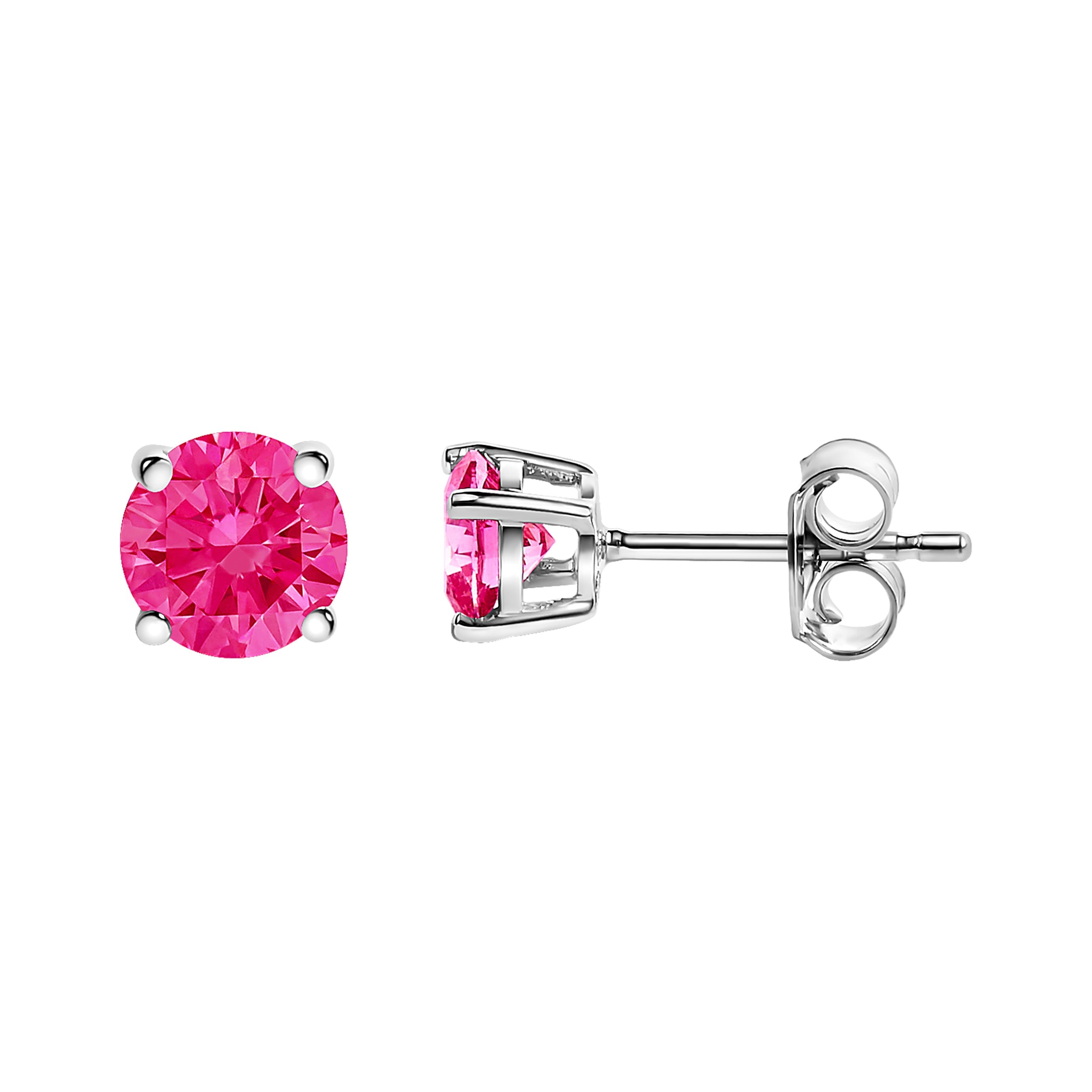 14K White Gold 1/2 Cttw Round Brilliant Cut Lab Grown Pink Diamond 4-Prong Classic Solitaire Earrings (Pink Color, VVS2-VS1 Clarity)
