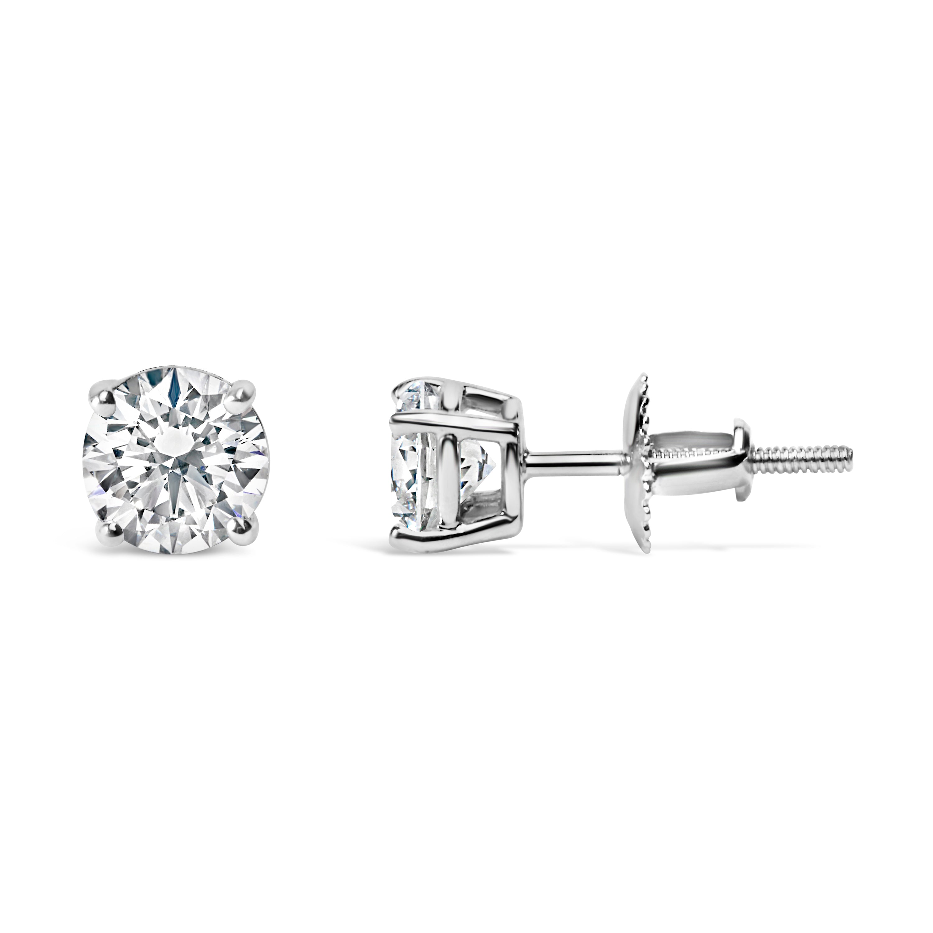 14K White Gold 1.0 Cttw Round Brilliant Cut Lab Grown White Diamond 4-Prong Classic Solitaire Stud Earrings (F-G Color, VS1-VS2 Clarity)