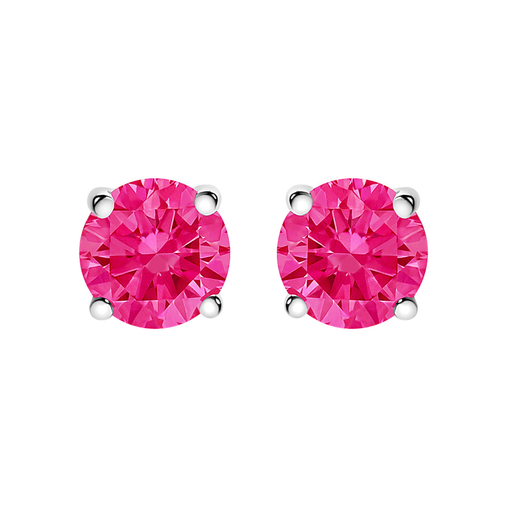 10K White Gold 1.0 Cttw Lab Created Round Brilliant Cut Pink Diamond Classic 4-Prong Solitaire Stud Earrings (Fancy Pink Color, VVS2-VS1 Clarity)