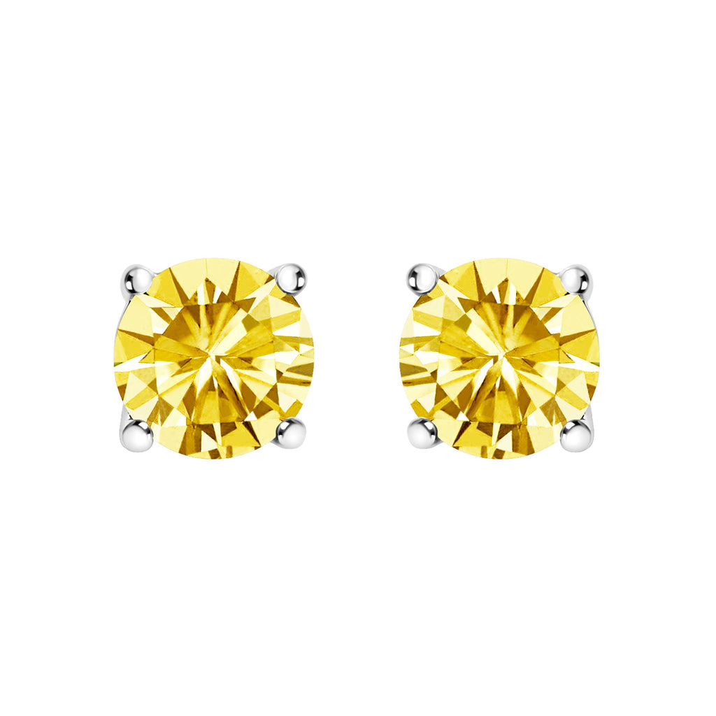 14K White Gold 1.0 Cttw Lab Grown Yellow Diamond Solitaire Stud Earrings (Yellow Color, VS2-SI1 Clarity)