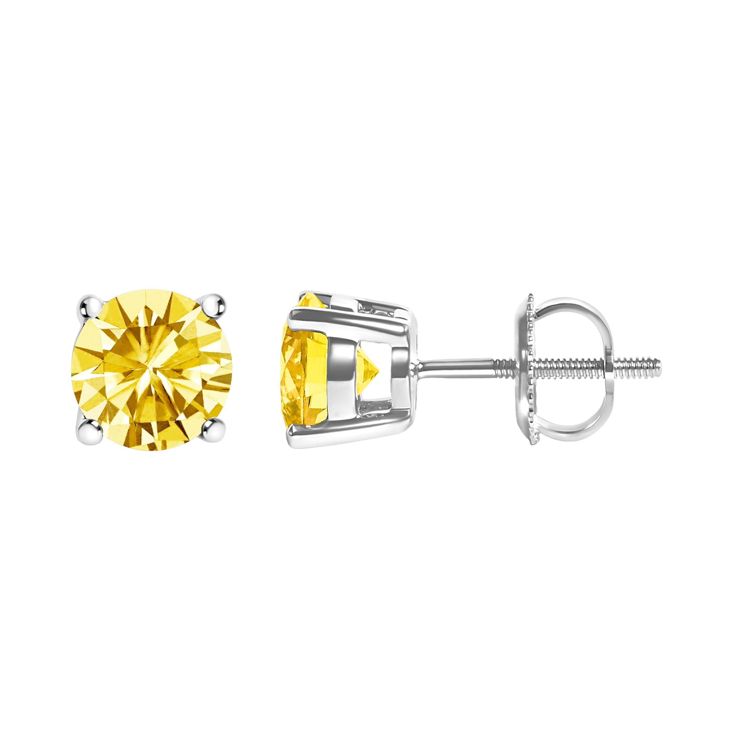 14K White Gold 1.0 Cttw Lab Grown Yellow Diamond Solitaire Stud Earrings (Yellow Color, VS2-SI1 Clarity)