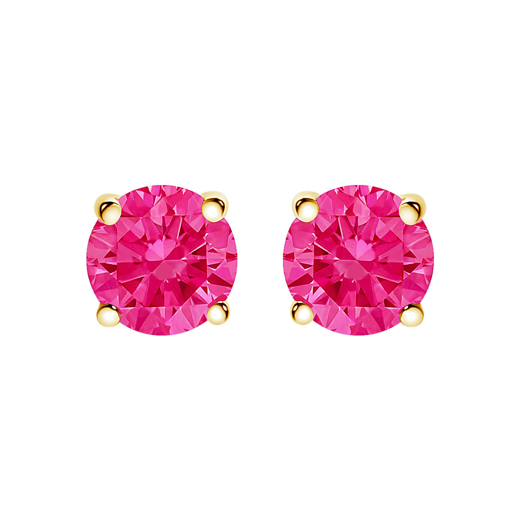 14K Yellow Gold 1.00 Cttw Round Brilliant Cut Lab Grown Pink Diamond 4-Prong Classic Solitaire Earrings (Pink Color, VVS2-VS1 Clarity)