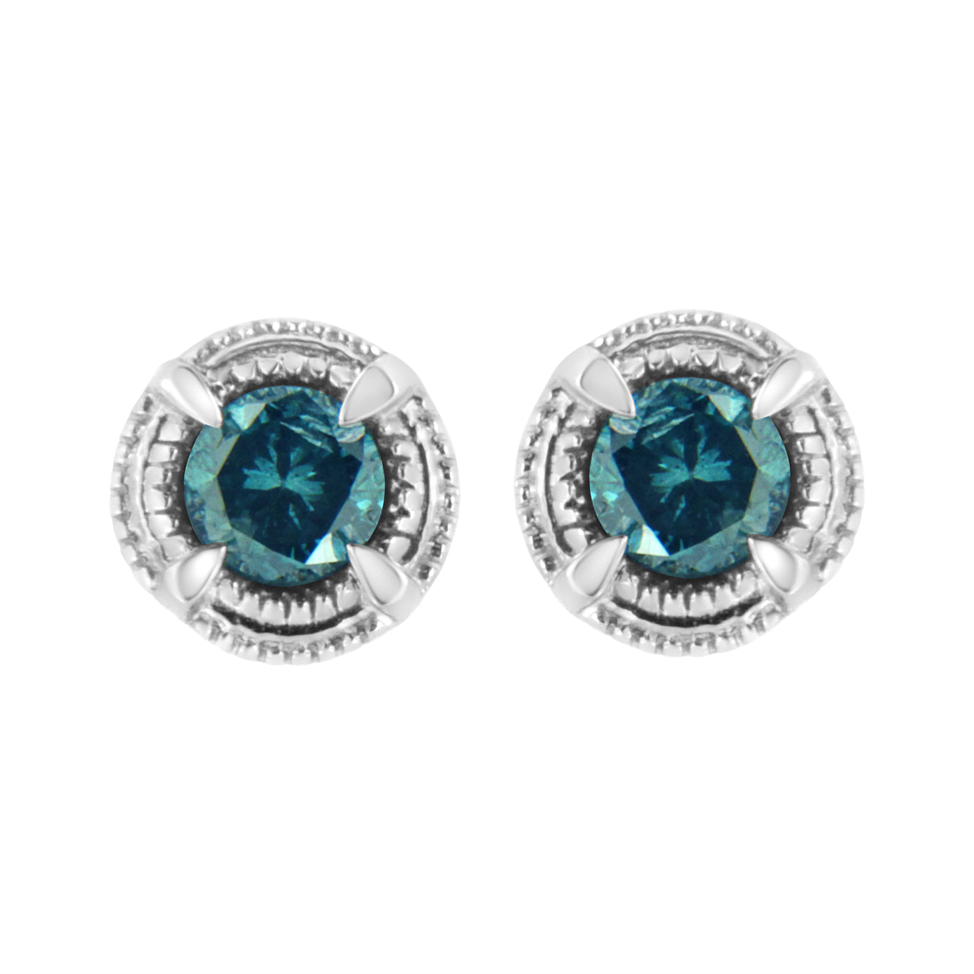 .925 Sterling Silver 1 cttw Treated Black Diamond Modern 4-Prong Solitaire Milgrain Stud Earrings (Black Color, I1-I2 Clarity)