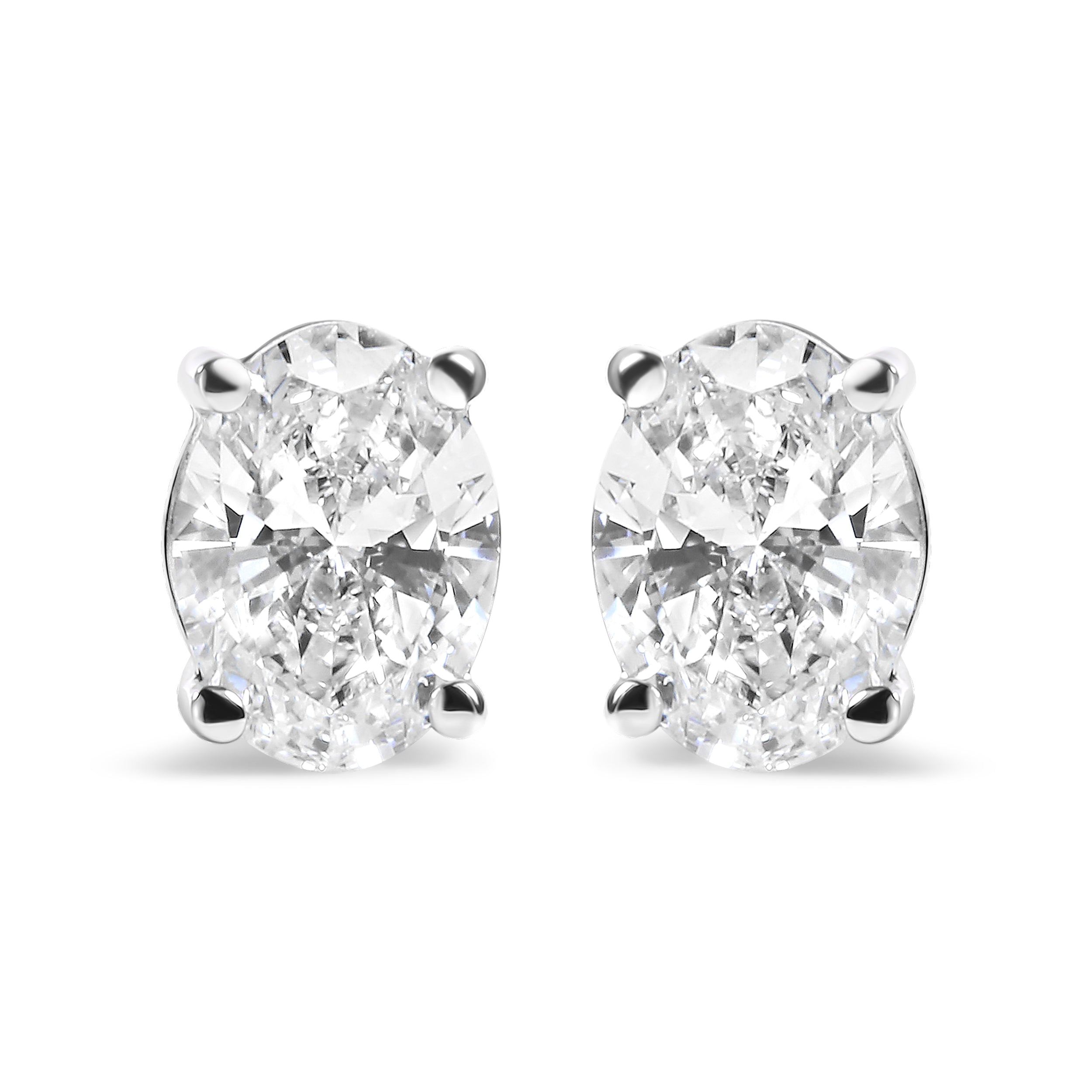 14K White Gold 3/4 Cttw Oval Shape Lab Grown Diamond Solitaire Stud Earrings (F-G Color, VS1-VS2 Clarity)