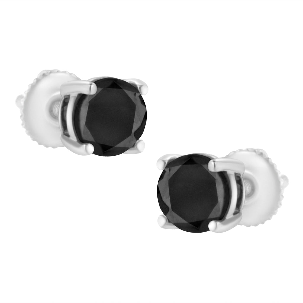 .925 Sterling Silver 2.00 Cttw Round Brilliant-Cut Black Diamond Classic 4-Prong Stud Earrings with Screw Backs (Fancy Color-Enhanced, I2-I3 Clarity)