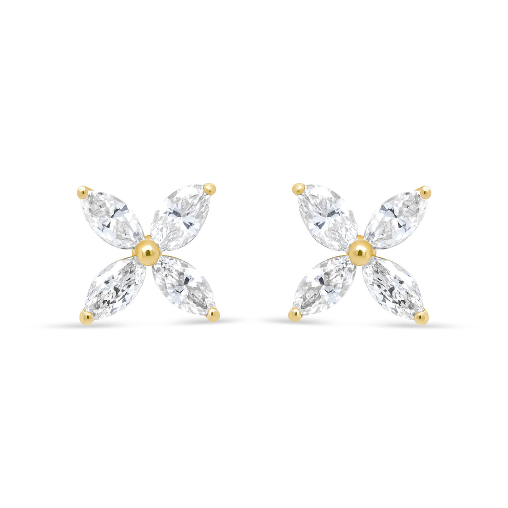 14K White Gold 1/2 Cttw Marquise Diamond 8 Stone Floral Leaf Stud Earrings (H-I Color, SI1-SI2 Clarity)