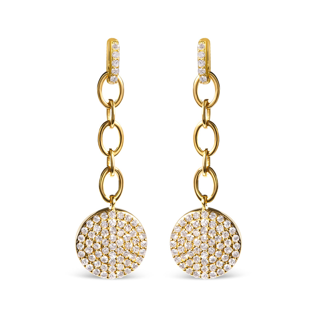 14K Yellow Gold 1.0 Cttw Diamond Chain Cluster Dangle Chain Earrings (I-J Color, I1-I2 Clarity)