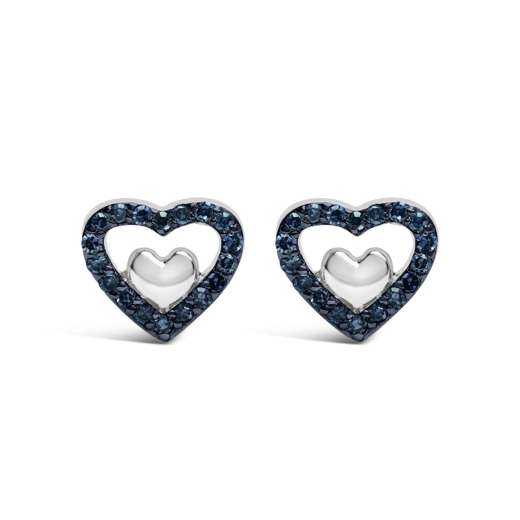 925 Sterling Silver 1/6 Cttw Diamond Open Double Heart Stud Earrings (I-J Color, I3 Clarity)