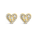 14K Yellow Gold Plated .925 Sterling Silver 1/2 Cttw Round and Baguette Diamond Composite Heart Shaped Stud Earring (I-J Color, SI2-I1 Clarity)