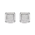 10K White Gold 1 1/10 Cttw Princess Diamond Composite and Halo Stud Earrings (I-J Color, I1-I2 Clarity)