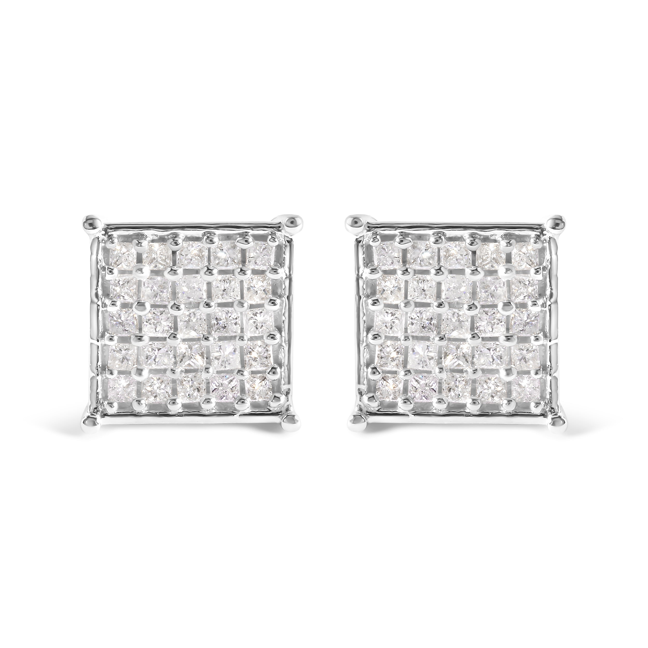 10K White Gold 3/4 Cttw Princess Diamond Composite Stud Earrings (I-J Color, I1-I2 Clarity)