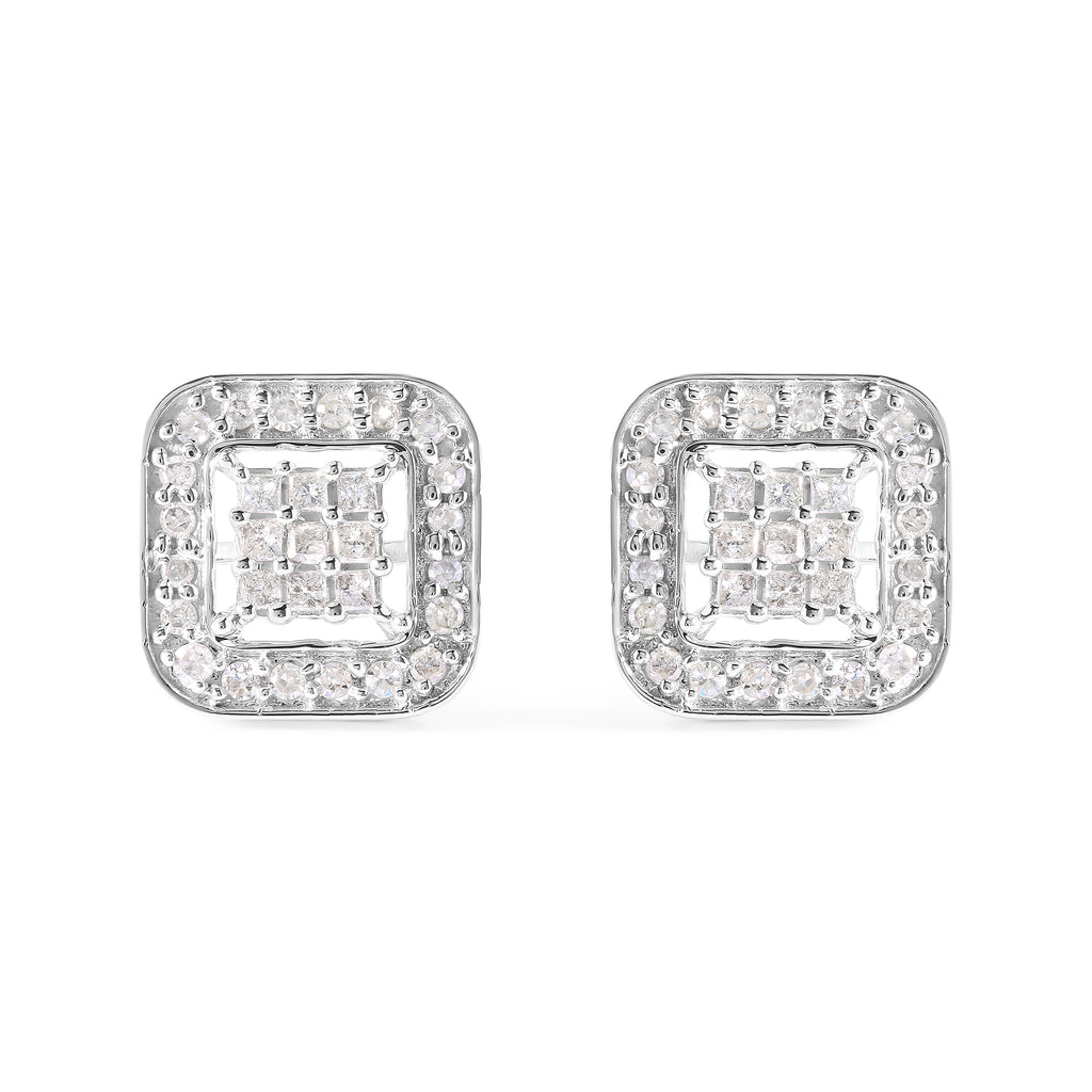 10K White Gold 5/8 Cttw Diamond Square Shaped Composite Stud Earrings (I-J Color, I1-I2 Clarity)