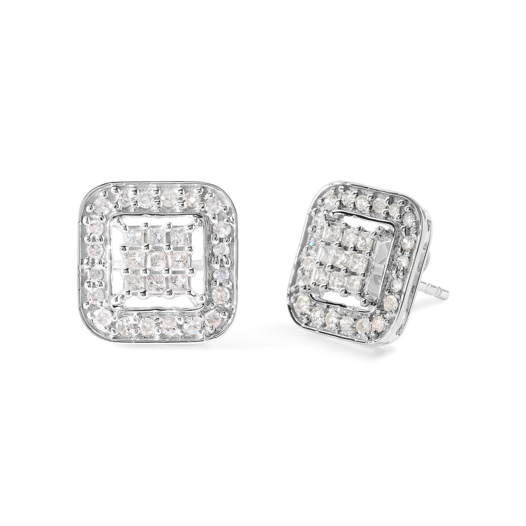 10K White Gold 5/8 Cttw Diamond Square Shaped Composite Stud Earrings (I-J Color, I1-I2 Clarity)