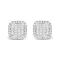10K White Gold 7/8 Cttw Diamond Princess Composite and Halo Stud Earrings (I-J Color, I1-I2 Clarity)