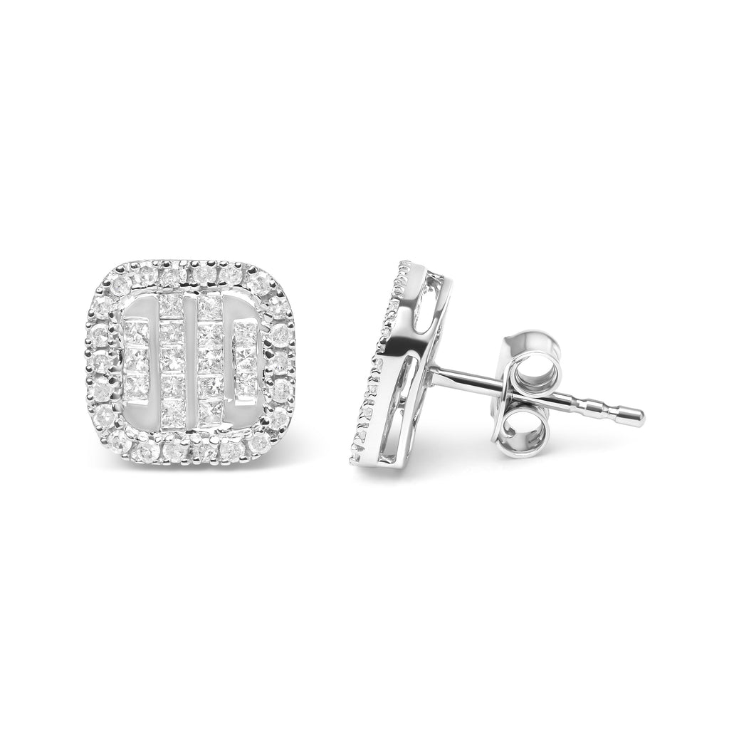10K White Gold Invisible Set 1/2 Cttw Diamond Composite and Halo Stud Earrings (H-I Color, I1-I2 Clarity)