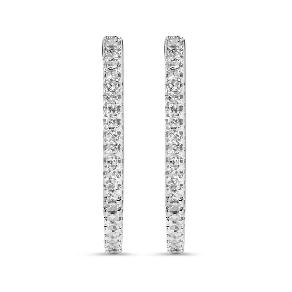 14K White Gold 1.0 Cttw Princess Diamond Inside Out Hoop Earrings (H-I Color, I1-I2 Clarity) - 23 MM