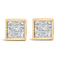 14K Yellow Gold 1.0 Cttw Princess Cut Diamond Composite Stud Earrings with Screw Backs (J-K Color, SI1-SI2 Clarity)