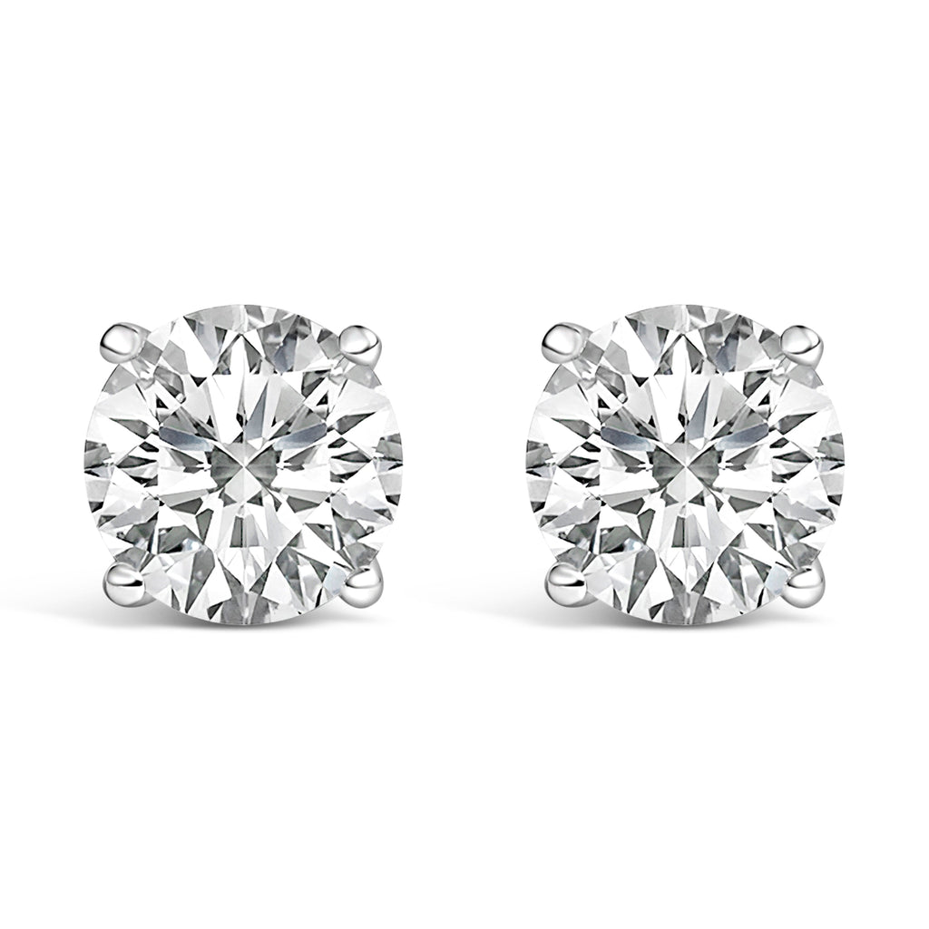 14K White Gold 4.0 Cttw Round Lab Grown Diamond Solitaire Stud Earrings with Screw Backs