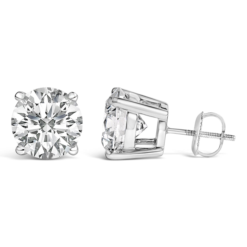 14K White Gold 4.0 Cttw Round Lab Grown Diamond Solitaire Stud Earrings with Screw Backs