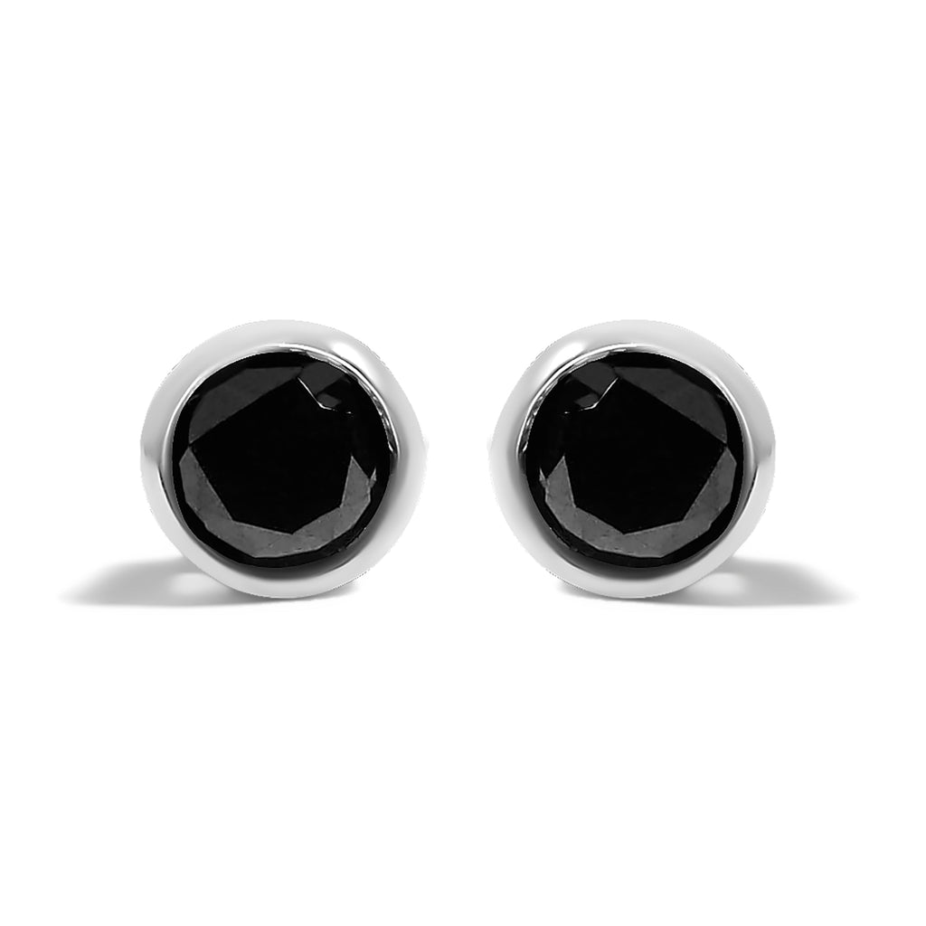 .925 Sterling Silver 4.00 Cttw Round Brilliant-Cut Black Diamond Bezel-Set Stud Earrings with Screw Backs (Fancy Color-Enhanced, I2-I3 Clarity)