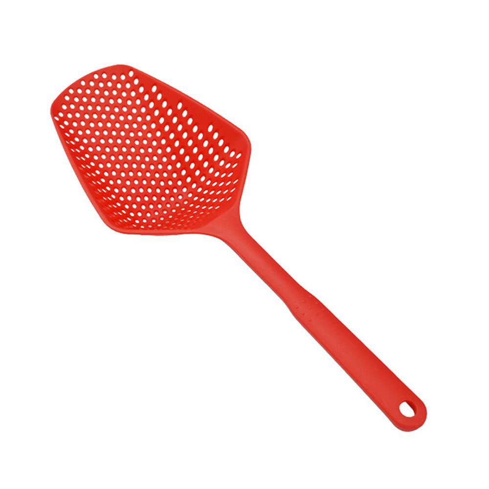 Large Strainer Spoon Long Handle Tool Colander Draining Scoop Pasta Strainer Cooking Kitchen for Spaghetti Noodles Veggies 13.5 Red