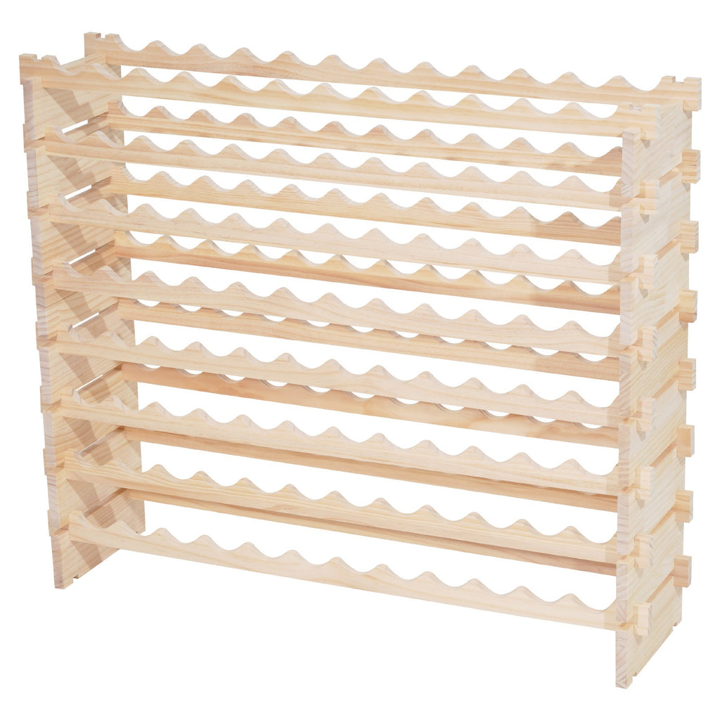 96 Bottle Stackable Modular Wine Rack, 8-Tier Wine Bottle Holder,Solid Wood Floor Freestanding Wine Storage Rack For Pinot Noir bottles,For Kitchen, Cellar, and Bar, Natural