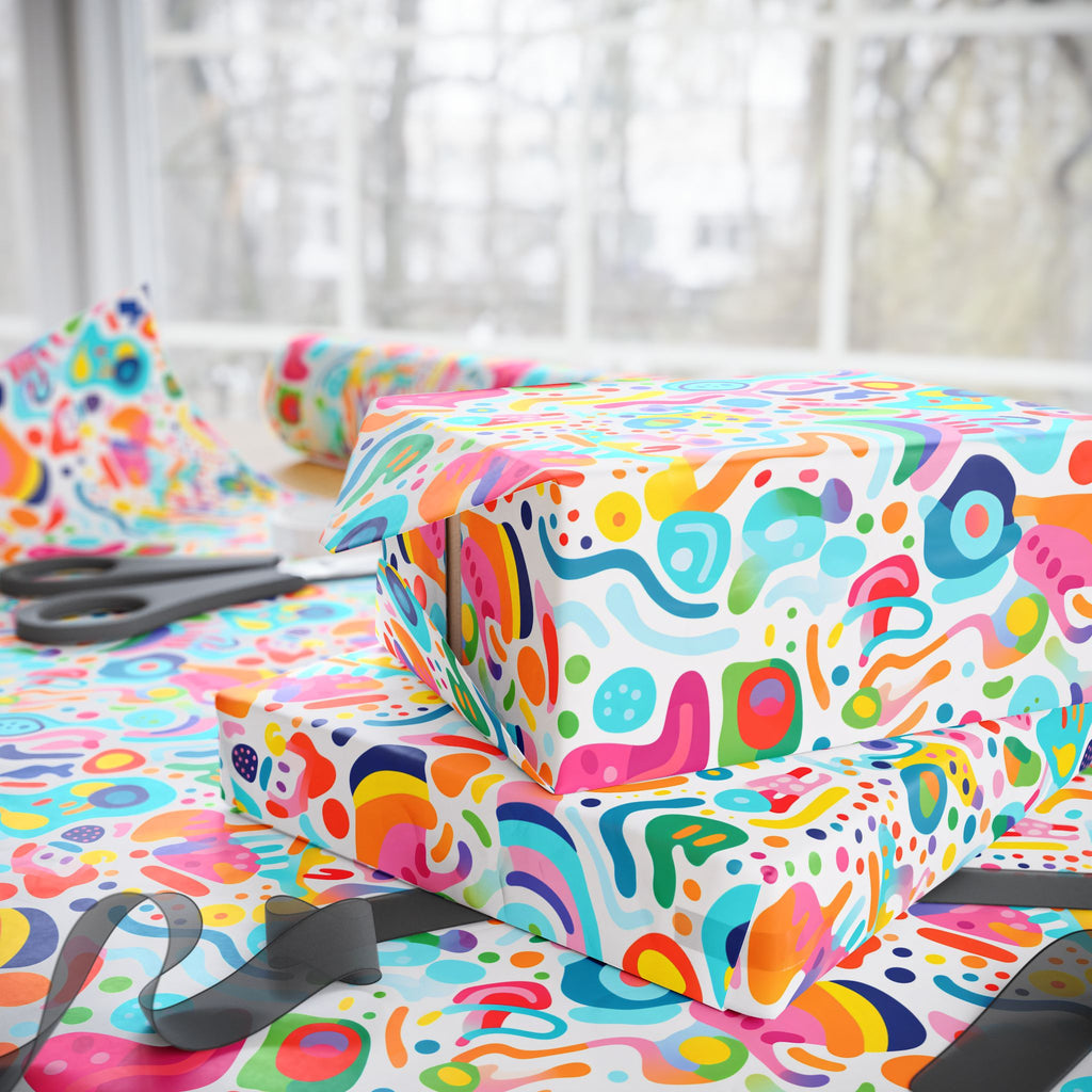 Bespattered Facade Rainbow Doodles Wrapping Paper | Three Sizes | Glossy or Matte
