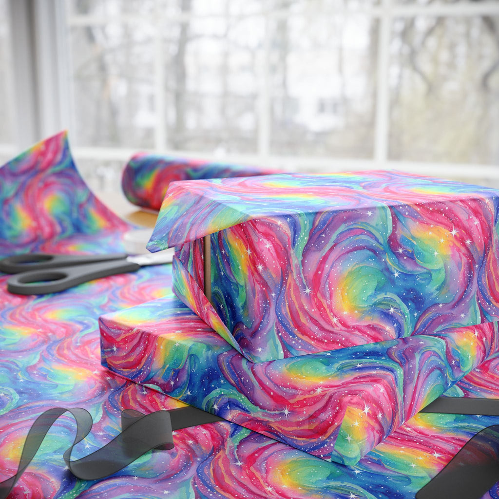 Bespattered Facade Rainbow Nebula Wrapping Paper | Three Sizes | Glossy or Matte