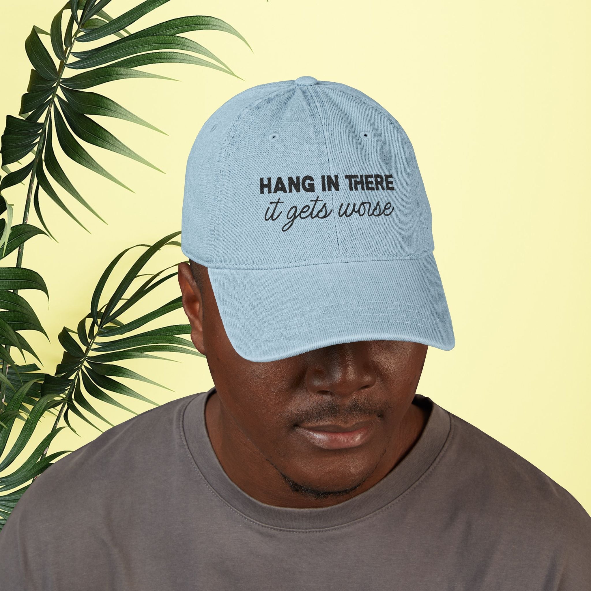Bespattered Facade "Hang in There" Black Embroidered Denim Cap