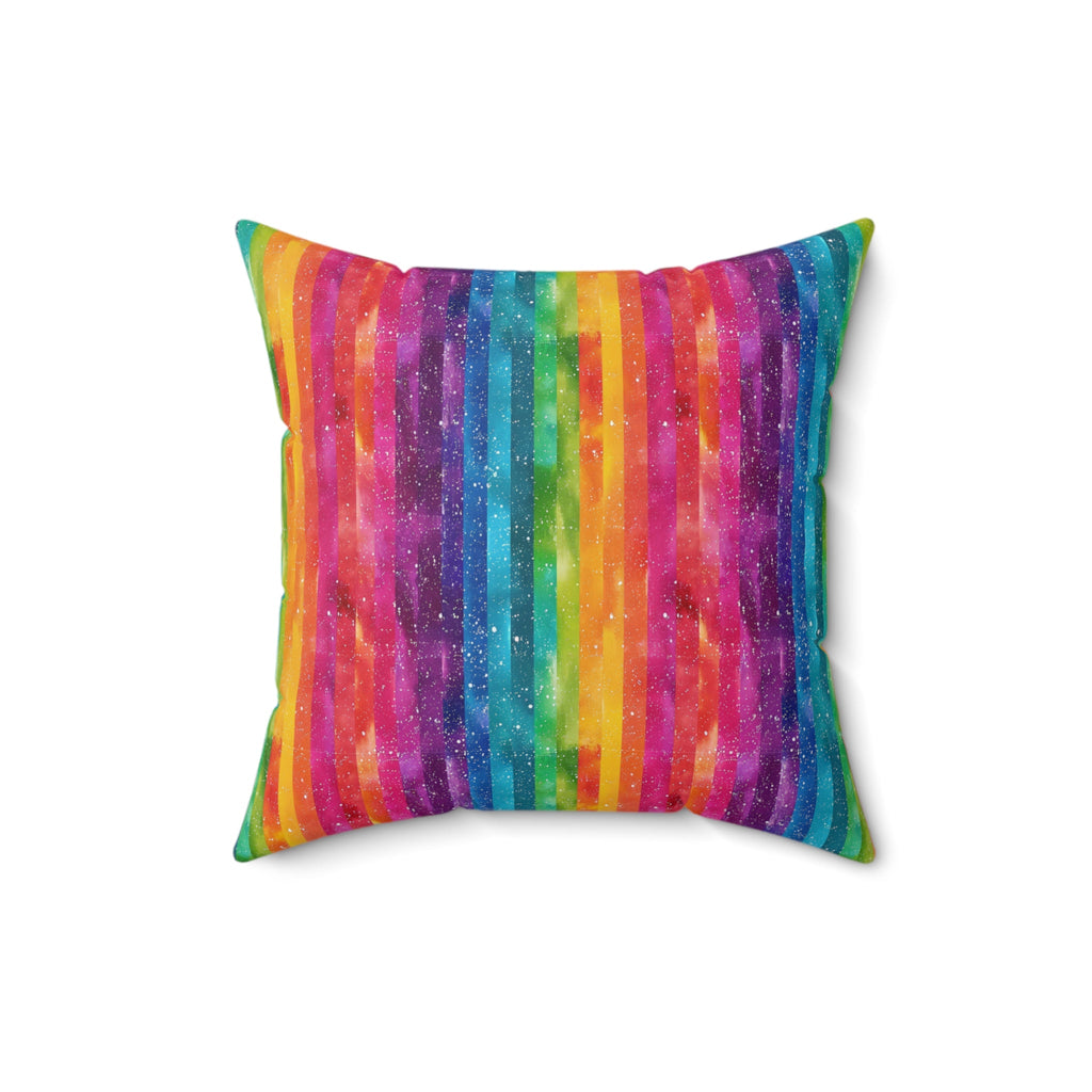 Bespattered Facade Rainbow Stripes Faux Suede Square Throw Pillow | 4 Sizes