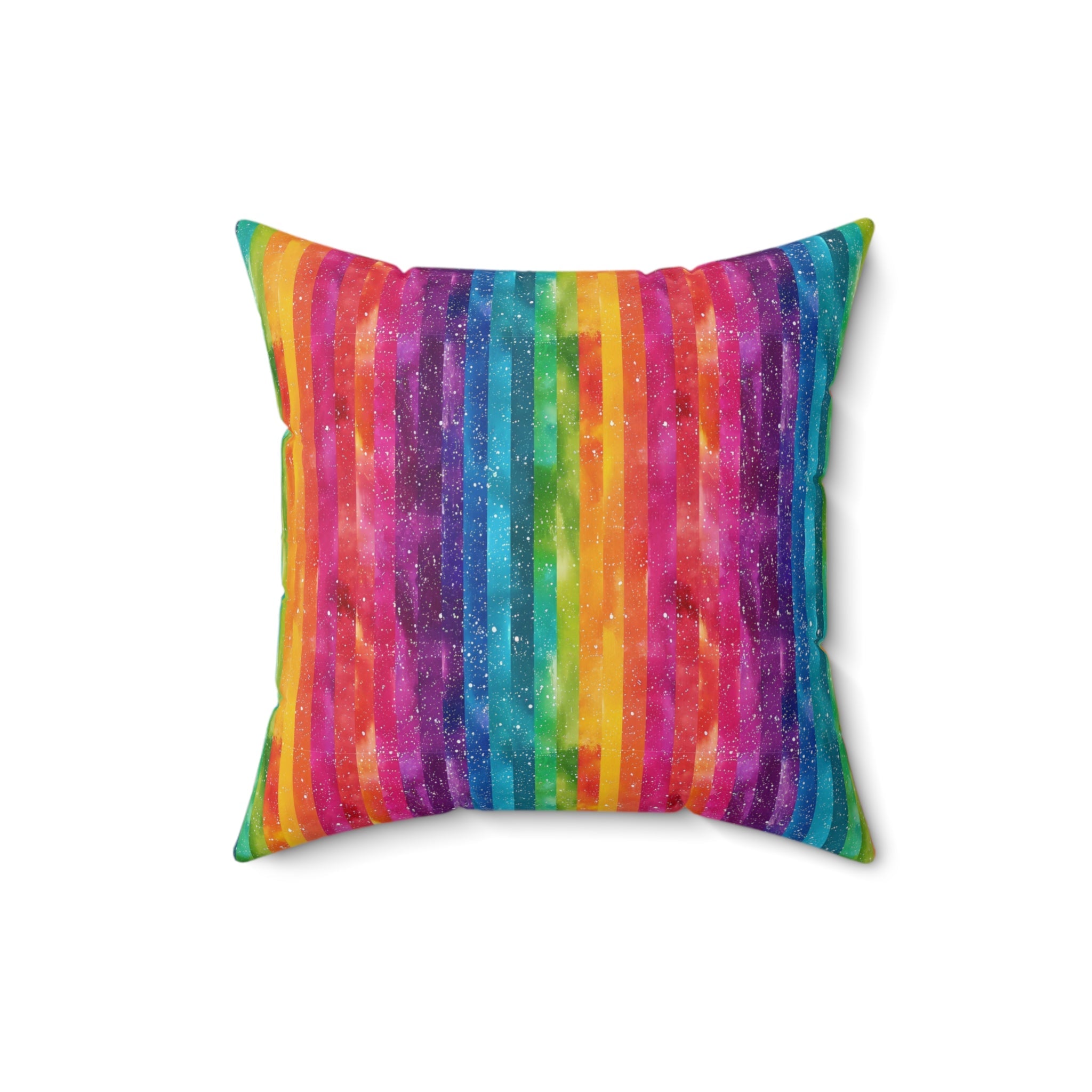 Bespattered Facade Rainbow Stripes Faux Suede Square Throw Pillow | 4 Sizes