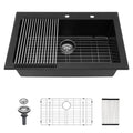 Quartz Kitchen Sink - 33' x 22' Black Granite Composite Drop-In Sink with Durable Construction