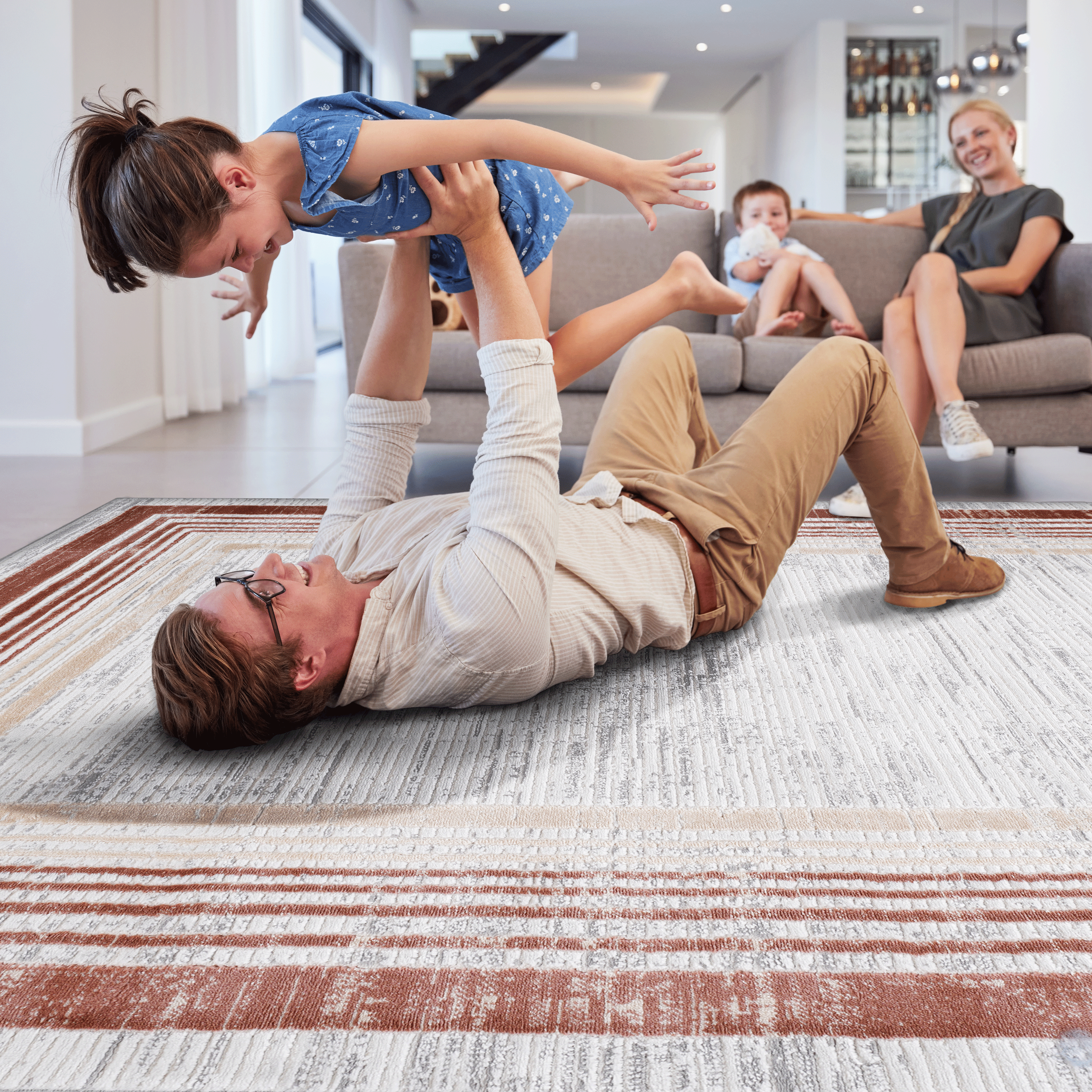 NAAR MARFI Collection 8X10 Brown / Ivory / Bordered Area Rug